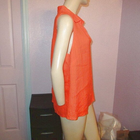 Liabella Italian Linen Tunic Top Size XL Sleeveless V-Neck Lagenlook Orange Boho - Picture 5 of 8